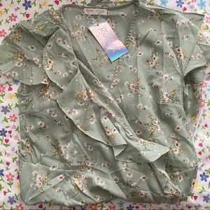 romwe floral green wrap dress